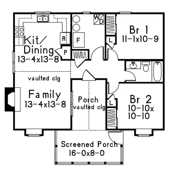 Shingle House Plan First Floor - Hickory Lane Country Cabin Home 058D-0011 - Search House Plans and More