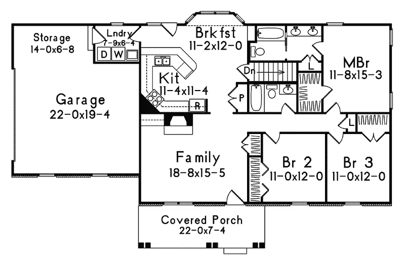 Ranch House Plan First Floor - Southfield Traditional Home 058D-0021 - Shop House Plans and More