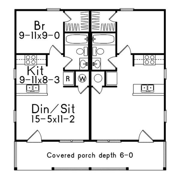 Ranch House Plan First Floor - Newstead Cabin Duplex Home 058D-0028 - Shop House Plans and More