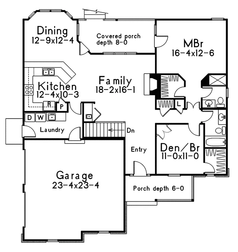 Ranch House Plan First Floor - Windham Country Ranch Home 058D-0033 - Shop House Plans and More