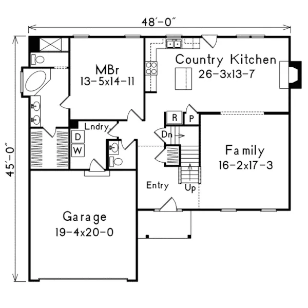 Colonial House Plan First Floor - Bakerfield Colonial Home 058D-0037 - Search House Plans and More