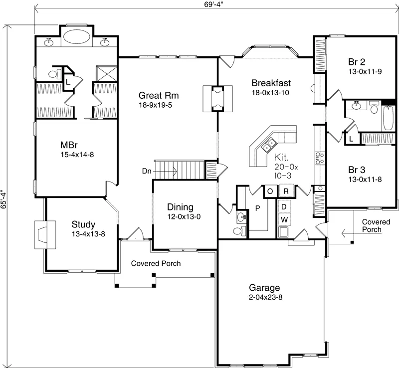 Ranch House Plan First Floor - Childress Hill Traditional Home 058D-0050 - Search House Plans and More
