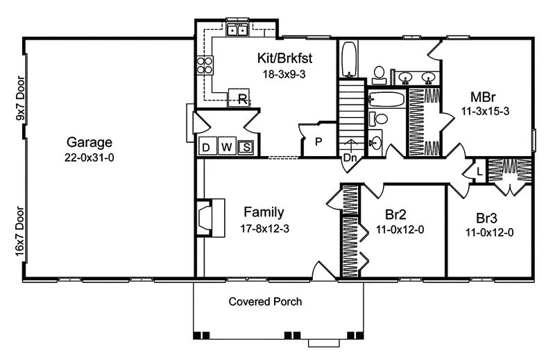 Ranch House Plan First Floor - Litchfield Ranch Home 058D-0070 - Shop House Plans and More