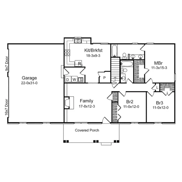 Ranch House Plan First Floor - Litchfield Ranch Home 058D-0070 - Shop House Plans and More