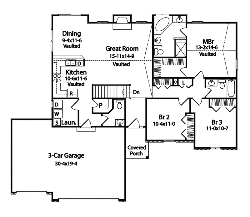 Ranch House Plan First Floor - Botany  Traditional Ranch Home 058D-0097 - Search House Plans and More