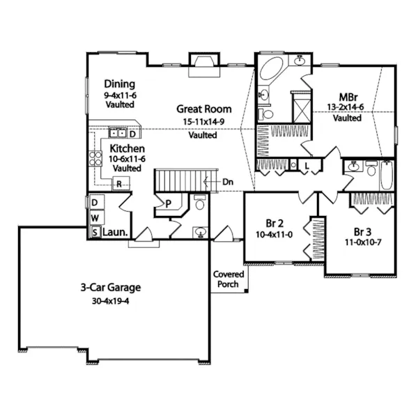 Traditional House Plan First Floor - Botany  Traditional Ranch Home 058D-0097 - Search House Plans and More