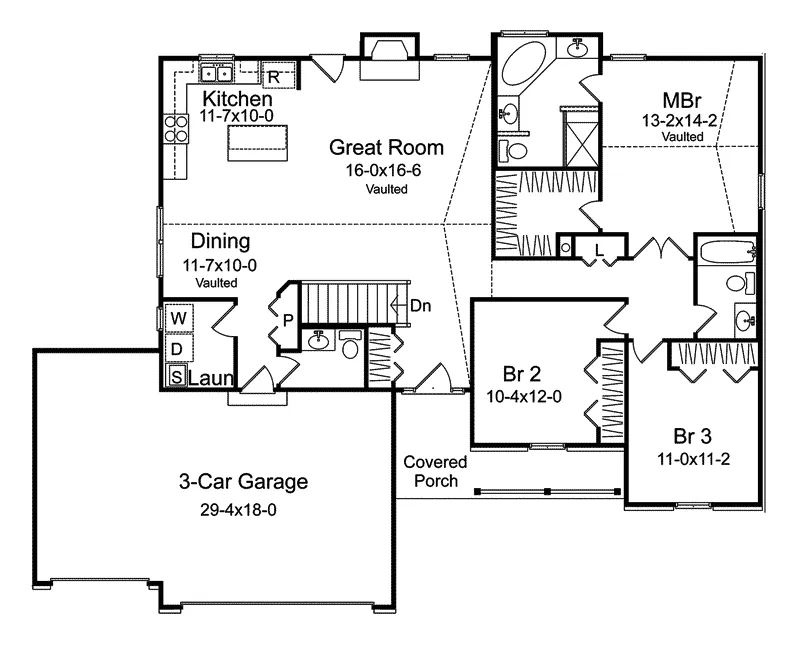 Traditional House Plan First Floor - Natasha Ranch Farmhouse 058D-0098 - Shop House Plans and More