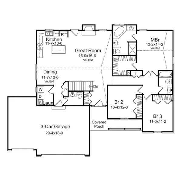 Traditional House Plan First Floor - Natasha Ranch Farmhouse 058D-0098 - Shop House Plans and More