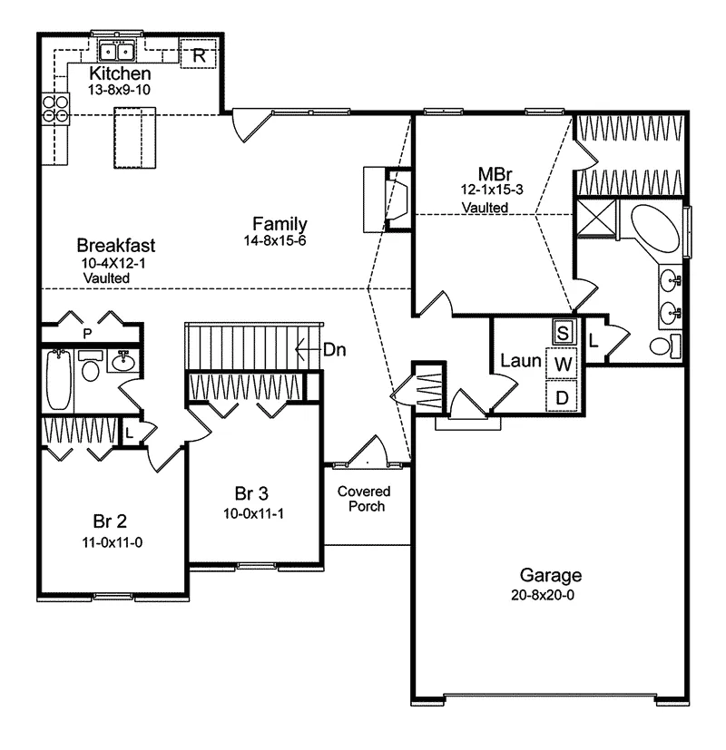 Ranch House Plan First Floor - Lindley Ranch Home 058D-0103 - Shop House Plans and More