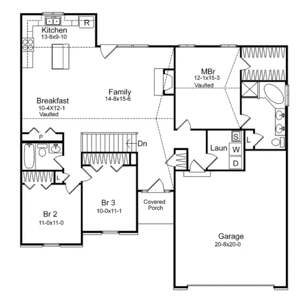 Ranch House Plan First Floor - Lindley Ranch Home 058D-0103 - Shop House Plans and More