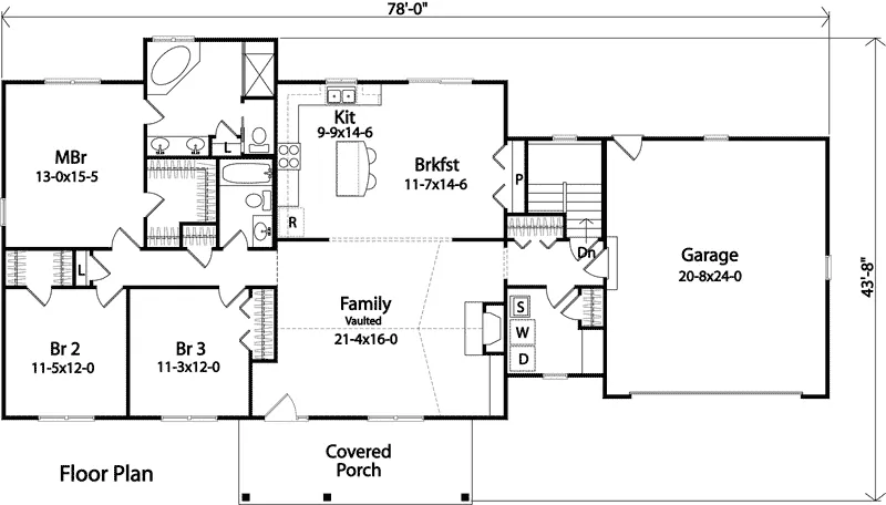 Ranch House Plan First Floor - Wilton Ranch Home 058D-0175 - Shop House Plans and More