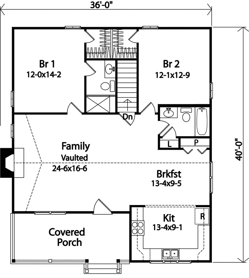 Shingle House Plan First Floor - Radford Country Cabin Home 058D-0176 - Shop House Plans and More