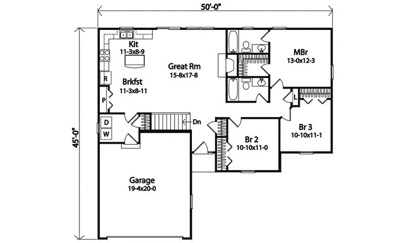 Traditional House Plan First Floor - Larkspur Valley Ranch Home 058D-0181 - Shop House Plans and More