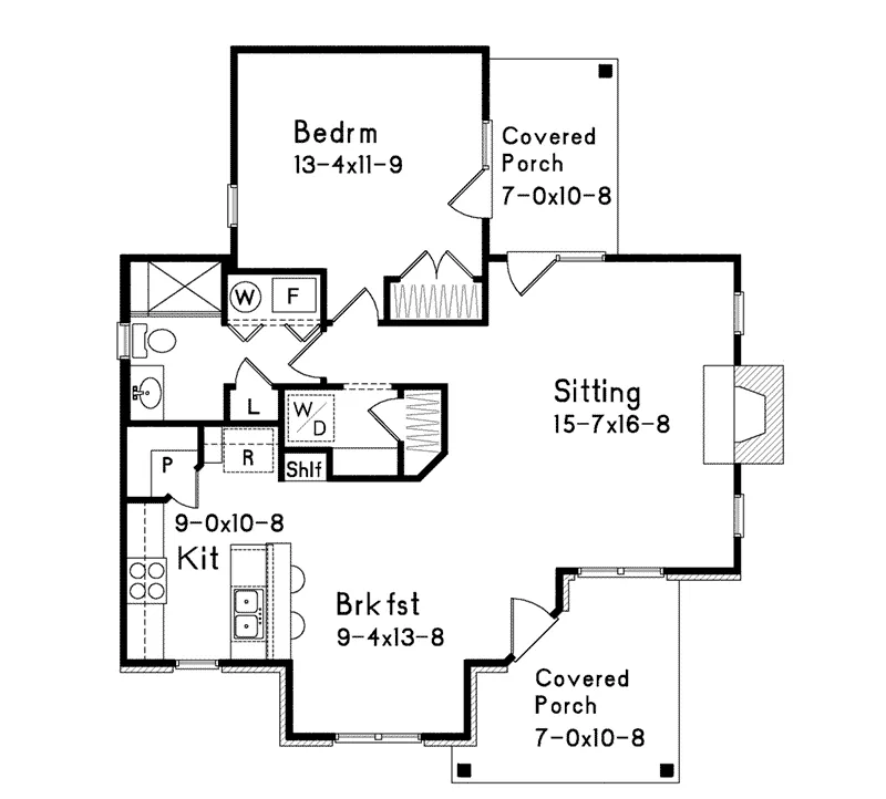 Rustic House Plan First Floor - Mill River Cottage Home 058D-0195 - Shop House Plans and More