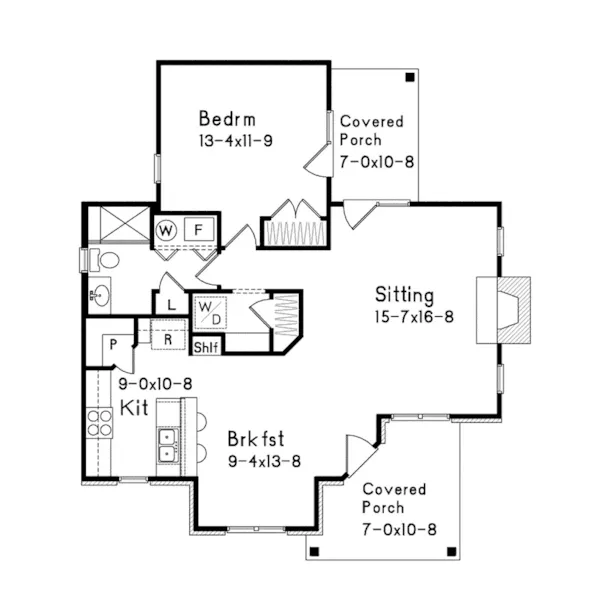 Craftsman House Plan First Floor - Mill River Cottage Home 058D-0195 - Shop House Plans and More