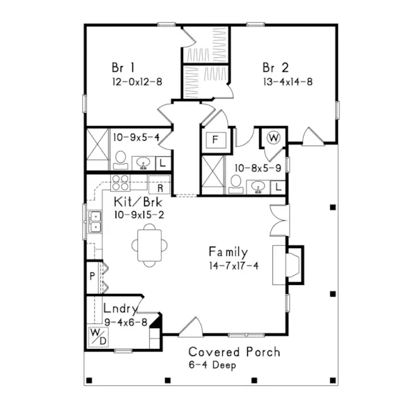 Cabin & Cottage House Plan First Floor - Harlow Creek Country Cottage 058D-0199 - Search House Plans and More