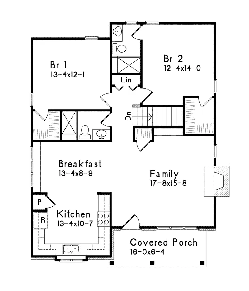 Mountain House Plan First Floor - Brookfalls Craftsman Home 058D-0201 - Search House Plans and More