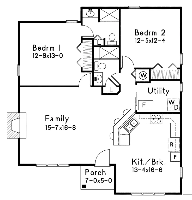 Ranch House Plan First Floor - Lakes Cove Country Cabin 058D-0205 - Shop House Plans and More