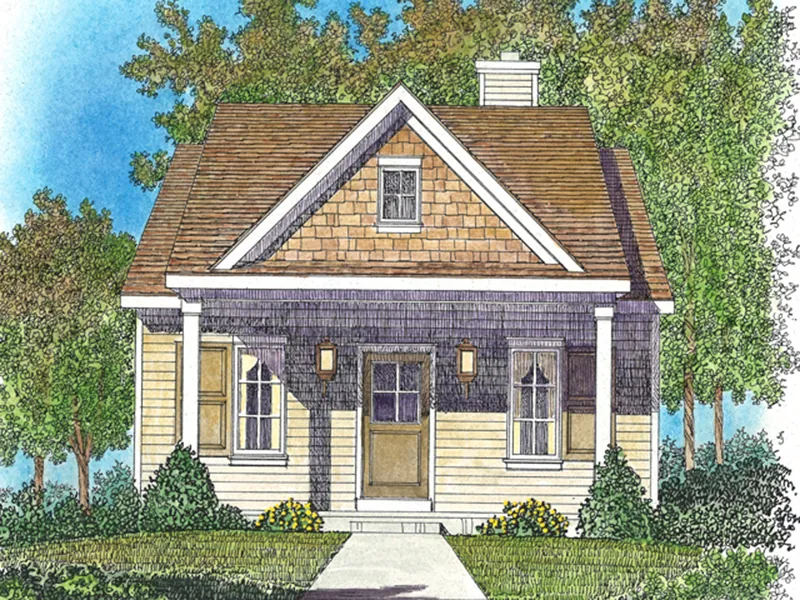 Shingle House Plan Front of Home - Marie Flatts Craftsman Cabin 058D-0207 - Shop House Plans and More