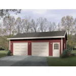 Two-car drive-through garage with front entry door