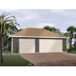 Three-car garage has elegant hip roof design