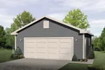 Two-car garage has gabled roof and low-maintenance siding exterior