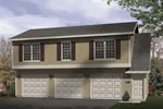 Simple three-car apartment garage style has multiple windows with shutters for decoration