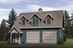 Attractive two-car garage has a covered front porch and triple dormers