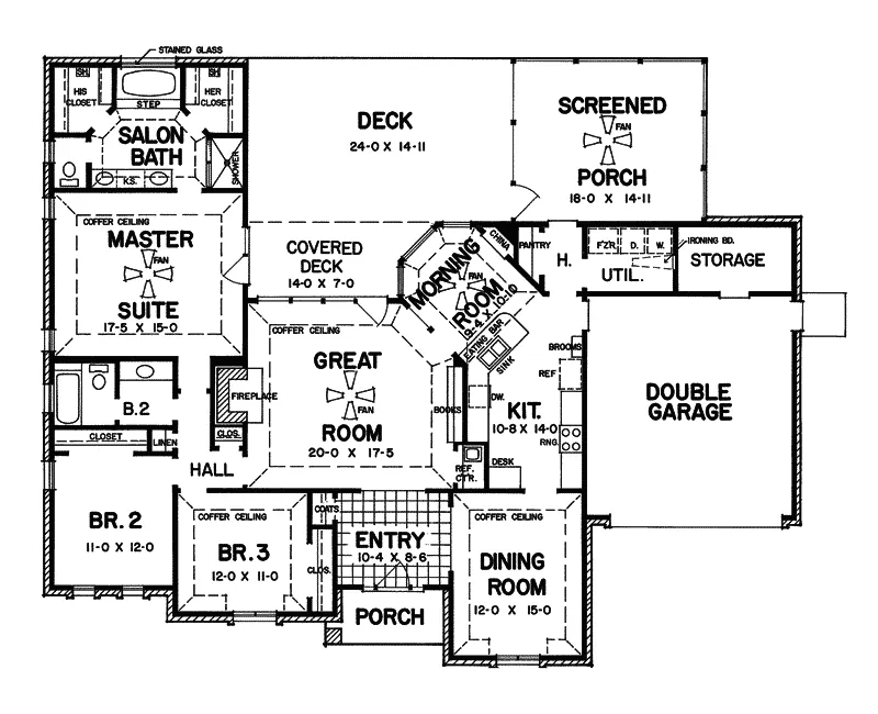 Country French House Plan First Floor - Carlotta Ranch Home 060D-0007 - Search House Plans and More