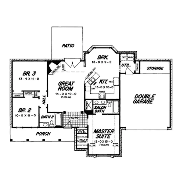 Southern House Plan First Floor - Caspian Ranch Home 060D-0020 - Search House Plans and More