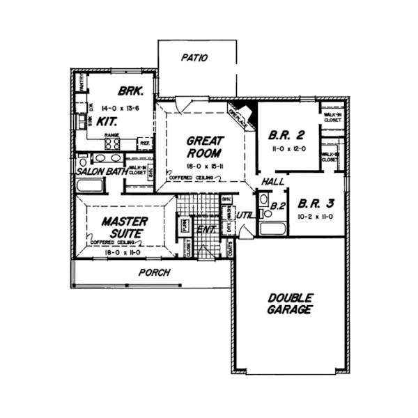 Traditional House Plan First Floor - Millikan Country Ranch Home 060D-0022 - Shop House Plans and More