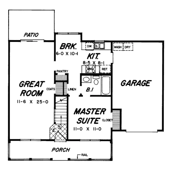 Acadian House Plan First Floor - Toussaint Acadian Ranch Home 060D-0029 - Shop House Plans and More