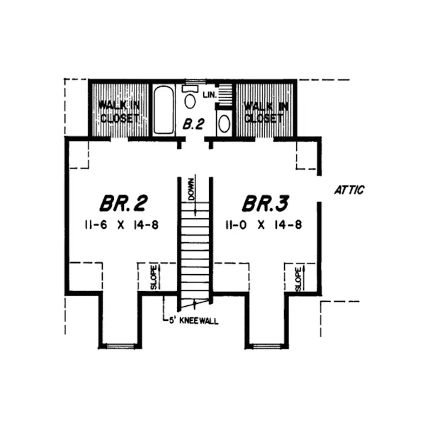 Acadian House Plan Second Floor - Toussaint Acadian Ranch Home 060D-0029 - Shop House Plans and More