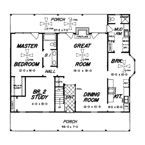 Farmhouse Plan First Floor - Hampton Grove Country Cabin Home 060D-0030 - Search House Plans and More