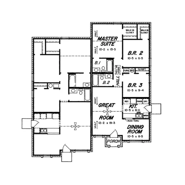 Ranch House Plan First Floor - Waddelle Ranch Style Duplex 060D-0036 - Shop House Plans and More