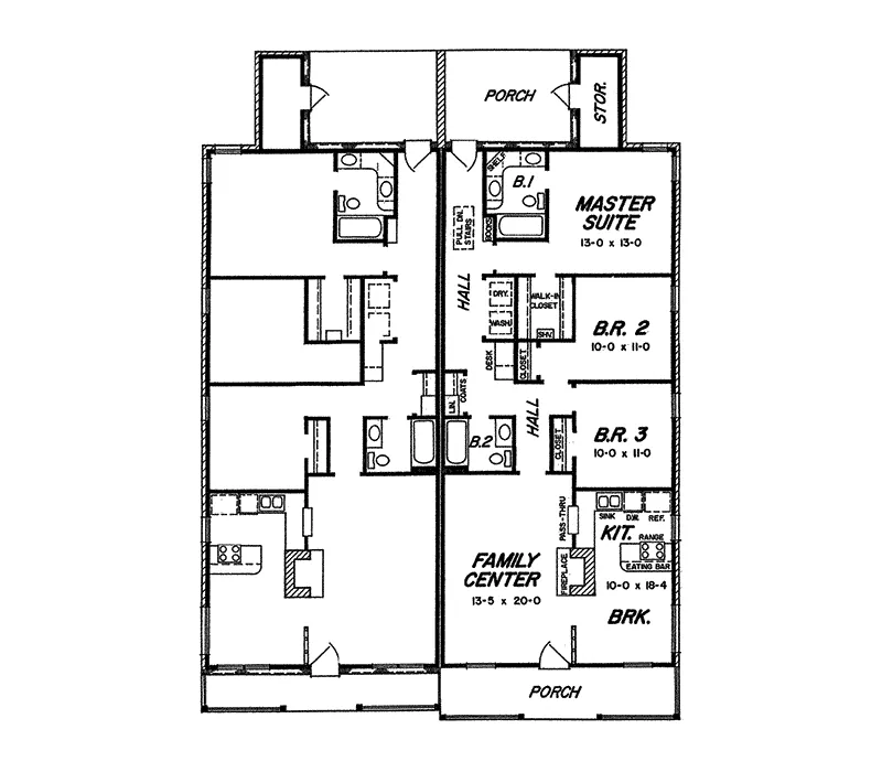 Farmhouse Plan First Floor - Goffstein Country Style Duplex 060D-0037 - Search House Plans and More