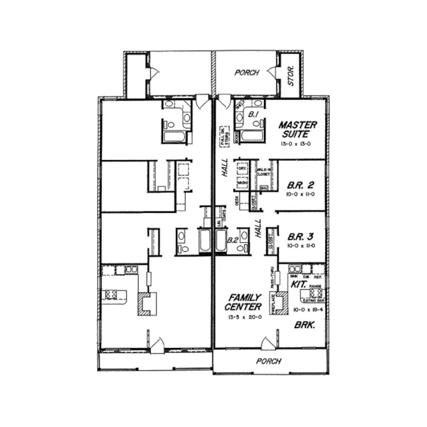 Traditional House Plan First Floor - Goffstein Country Style Duplex 060D-0037 - Search House Plans and More