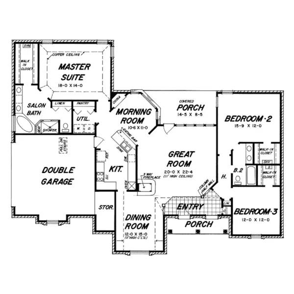 Ranch House Plan First Floor - Belvoire Ranch Home 060D-0070 - Search House Plans and More