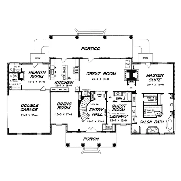 Greek Revival House Plan First Floor - Maloney Greek Revival Home 060D-0106 - Shop House Plans and More