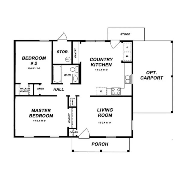 Traditional House Plan First Floor - Millard Small Ranch Home 060D-0114 - Shop House Plans and More