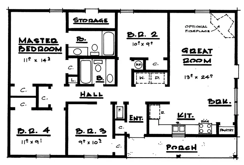 Ranch House Plan First Floor - 060D-0124 - Shop House Plans and More