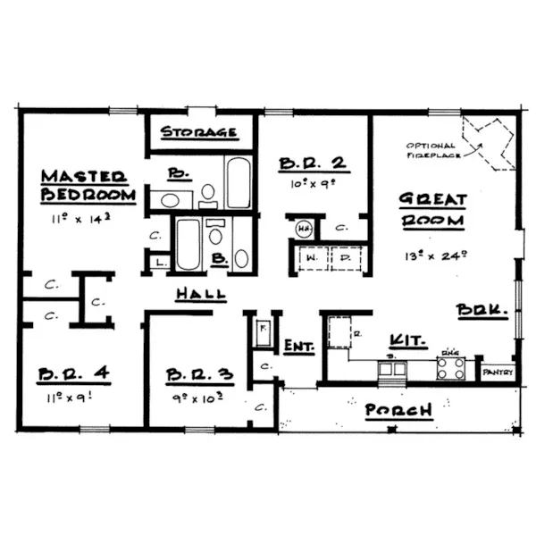 Country House Plan First Floor - Roger Small Ranch Home 060D-0124 - Shop House Plans and More