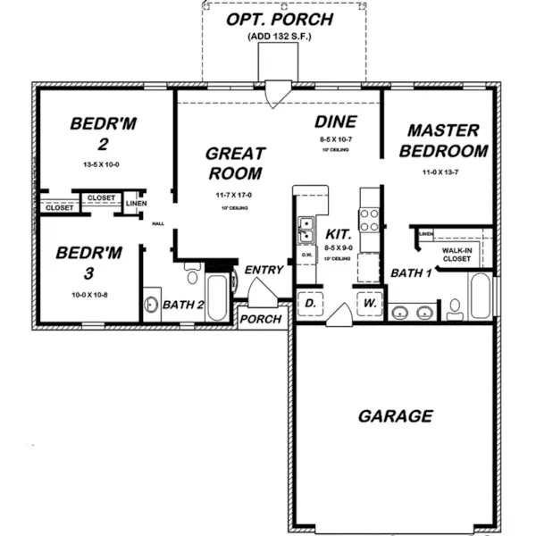 Traditional House Plan First Floor - Muncel Ranch Home 060D-0127 - Shop House Plans and More