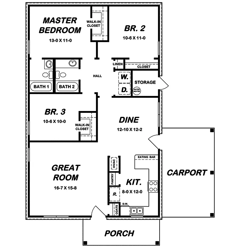 Ranch House Plan First Floor - 060D-0128 - Shop House Plans and More