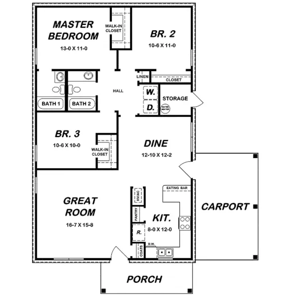 Ranch House Plan First Floor - Janet Lane Ranch Home 060D-0128 - Shop House Plans and More