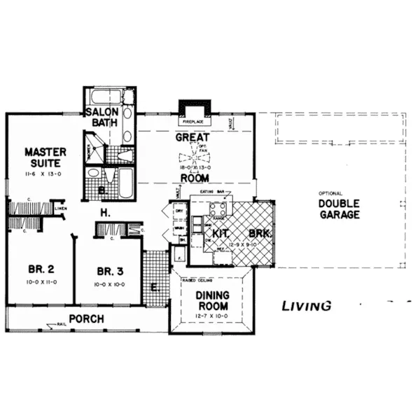 Ranch House Plan First Floor - Homedale Ranch Home 060D-0130 - Shop House Plans and More