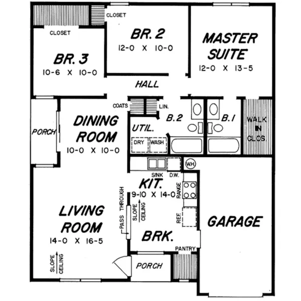 Saltbox House Plan First Floor - Exmore Ranch Home 060D-0131 - Shop House Plans and More