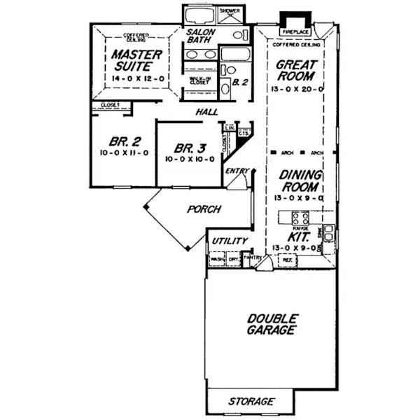 Prairie House Plan First Floor - Famosa Ranch Home 060D-0135 - Shop House Plans and More