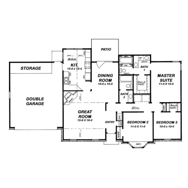 Traditional House Plan First Floor - Harbel Ranch Home 060D-0140 - Shop House Plans and More