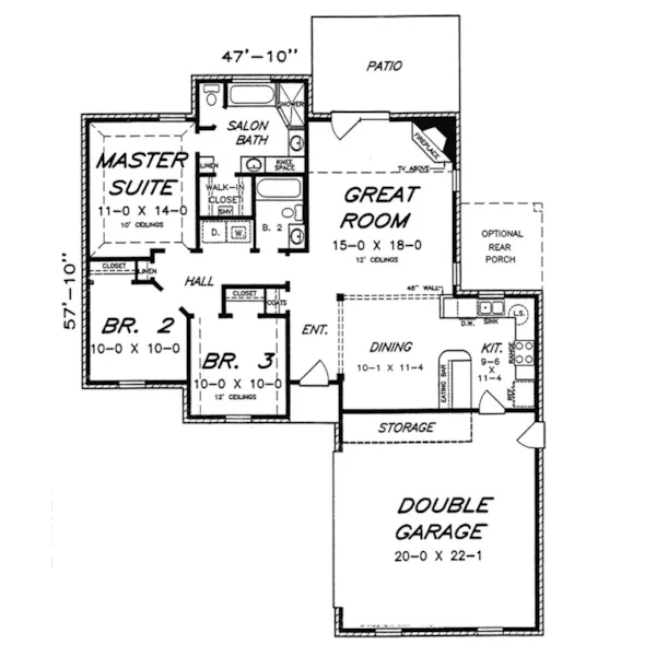 Ranch House Plan First Floor - Wakonda Ranch Home 060D-0145 - Shop House Plans and More